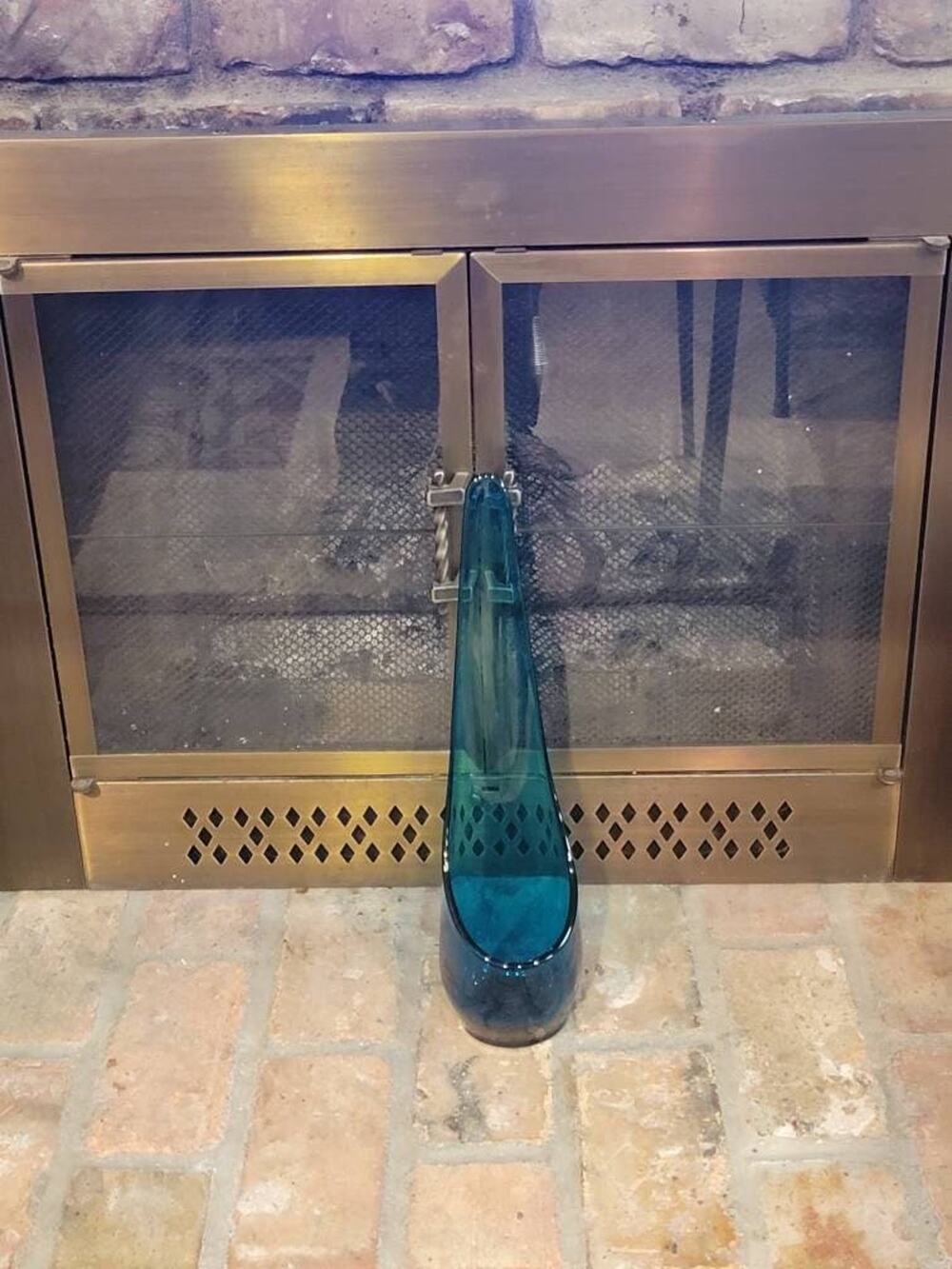 Viking Glass Bluenique Taperglow Candle Holder Vintage MCM Swung Glass Teal Vase